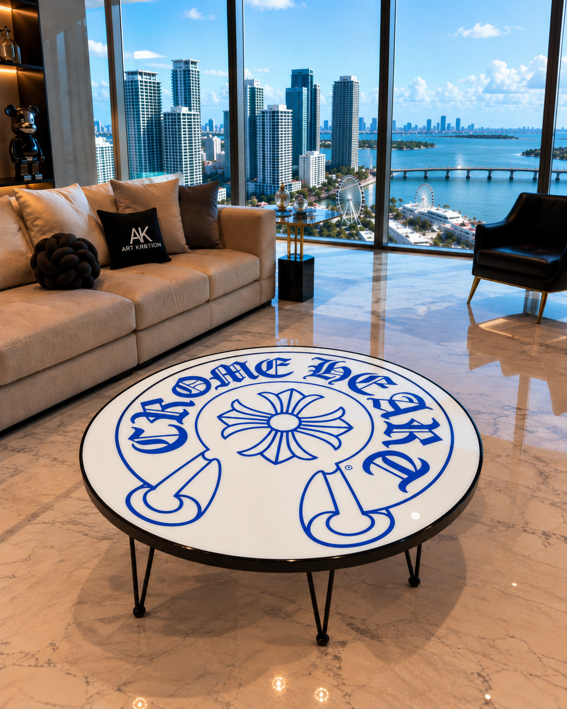 Cross Inspired Round Epoxy Wood Art Table