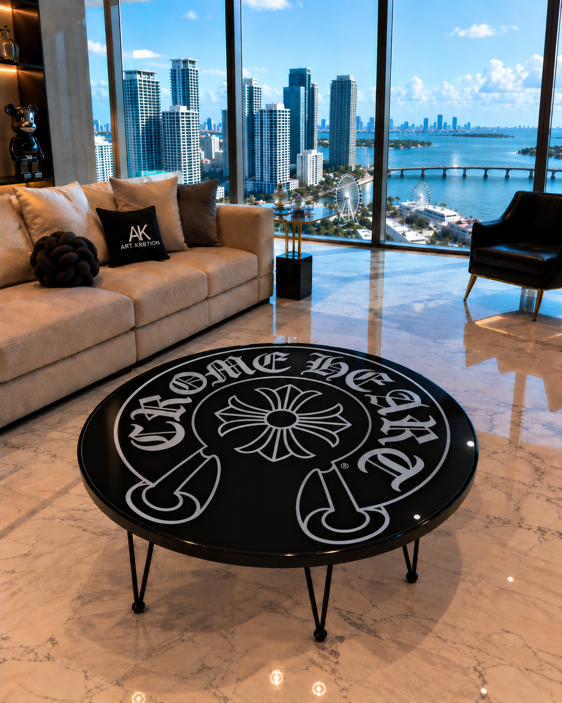 Cross Inspired Round Epoxy Wood Art Table