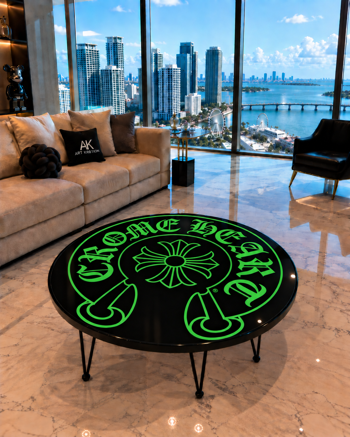 Cross Inspired Round Epoxy Wood Art Table