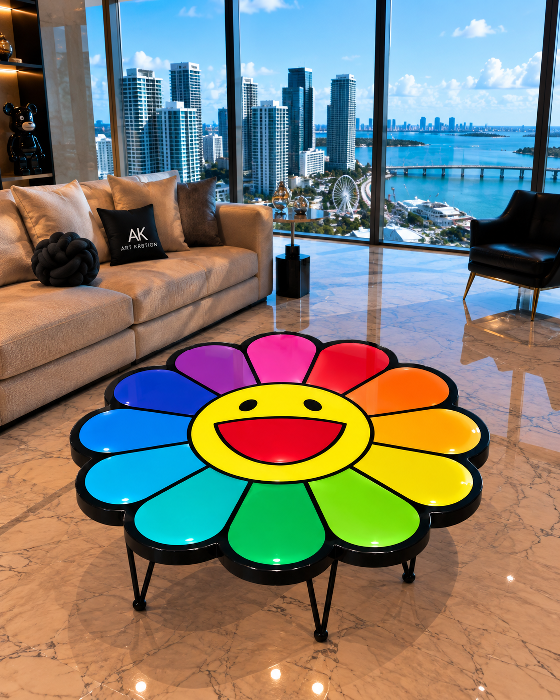 Rainbow Flower Inspired Epoxy Wood Art Table
