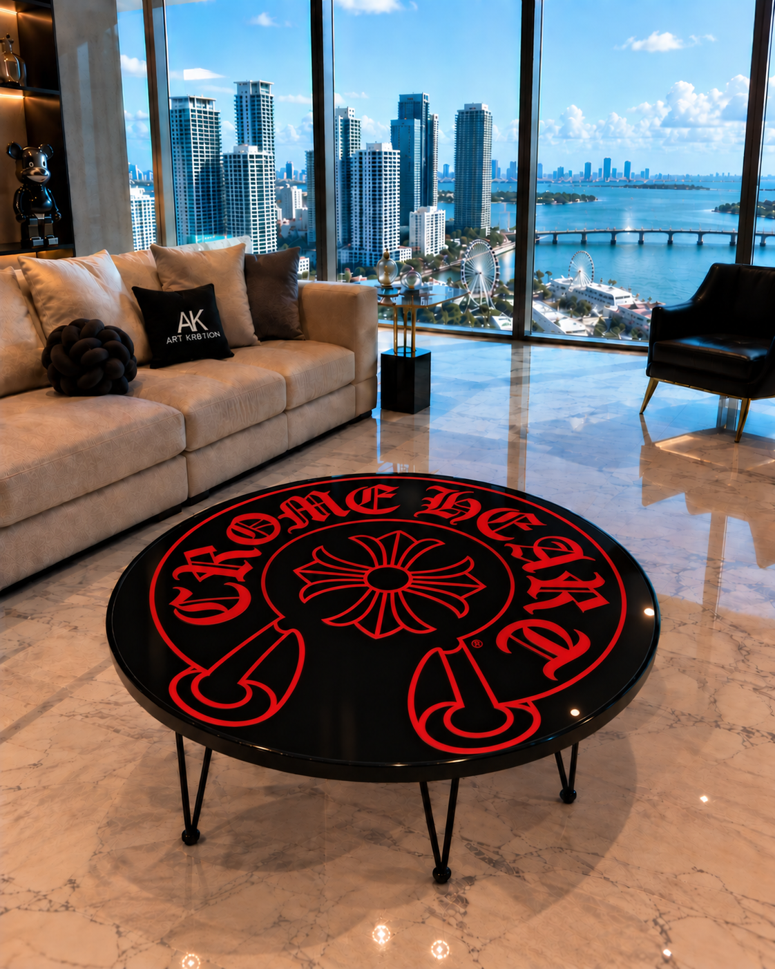 Cross Inspired Round Epoxy Wood Art Table