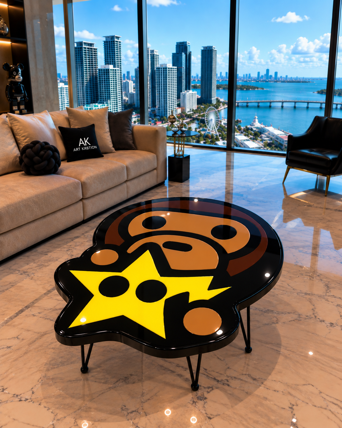 Bear Holding Star Inspired Epoxy Wood Art Table