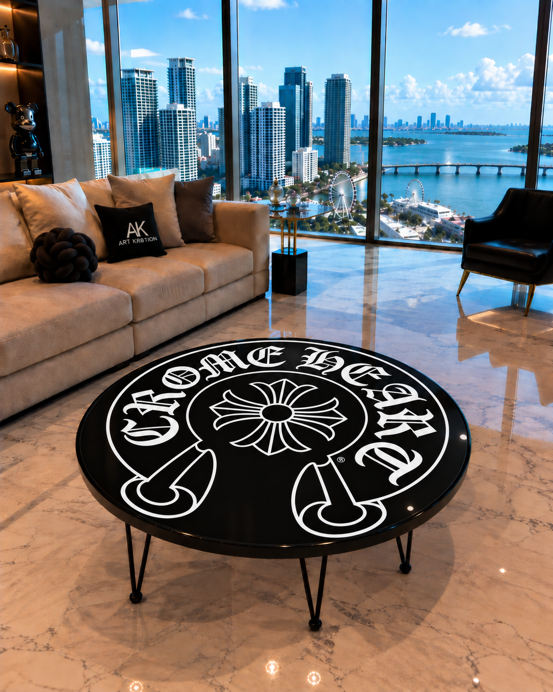 Cross Inspired Round Epoxy Wood Art Table