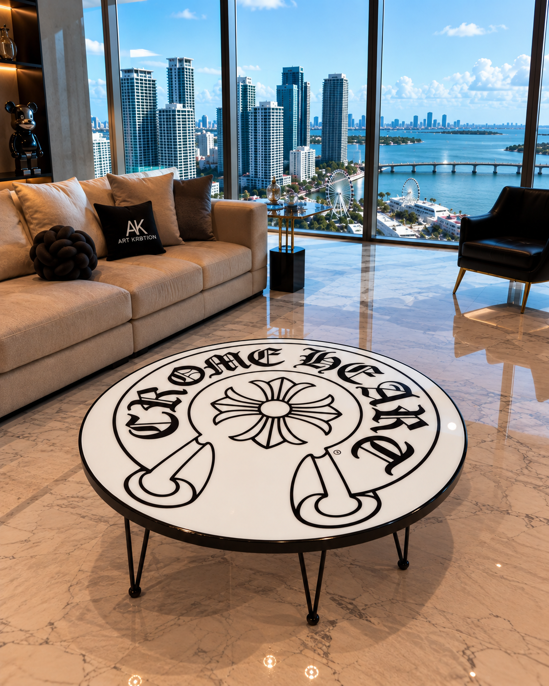 Cross Inspired Round Epoxy Wood Art Table