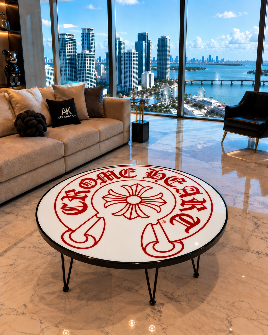 Cross Inspired Round Epoxy Wood Art Table