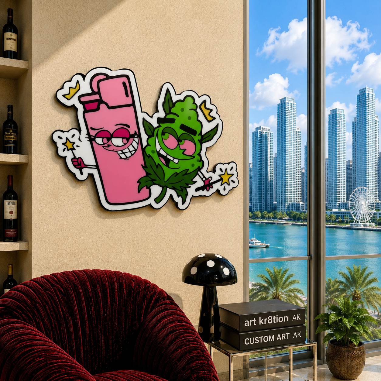 Pink Lighter X Green Leaf Inspired Epoxy Wood Wall Art