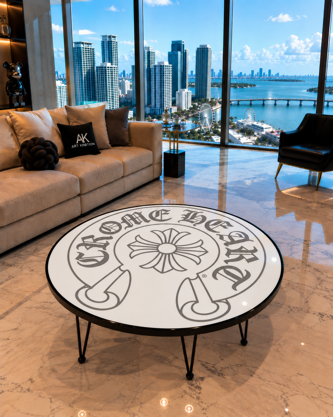 Cross Inspired Round Epoxy Wood Art Table