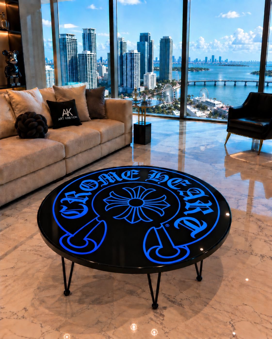 Cross Inspired Round Epoxy Wood Art Table